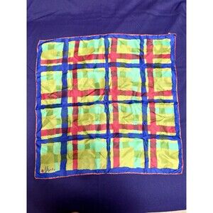 VTG UNA Silk Blend Scarf Bright Plaid Grid Japan Square Retro Colorful
